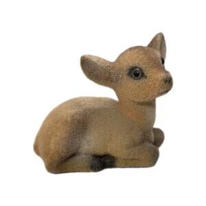 Vintage Fawn Deer Flocked Brown Spotted 4” Made In Hong Kong